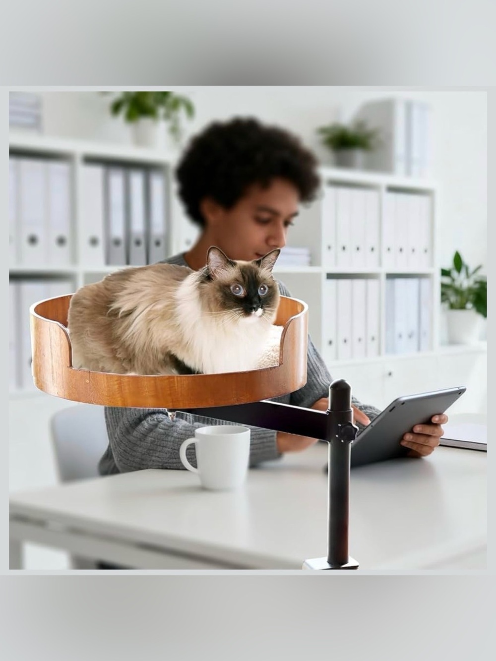 Adjustable Wooden Cat Bed Perch for Desk - Brown